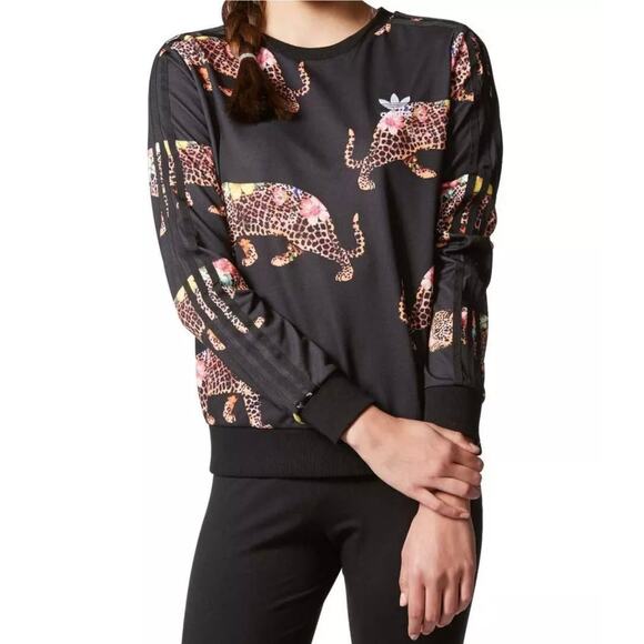 Adidas x Farm Oncada AY6888 Sweater Black Cheetah Leopard Sweatshirt Sz S - Picture 2 of 10